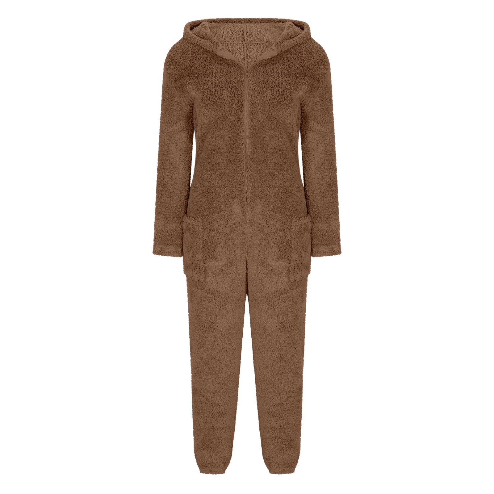 Frostluinai Womens Fleece Onesies Pajamas Jumpsuit Warm Sherpa Romper Sleepwear One Piece Zipper Hooded Playsuit Loungewear with Pocket