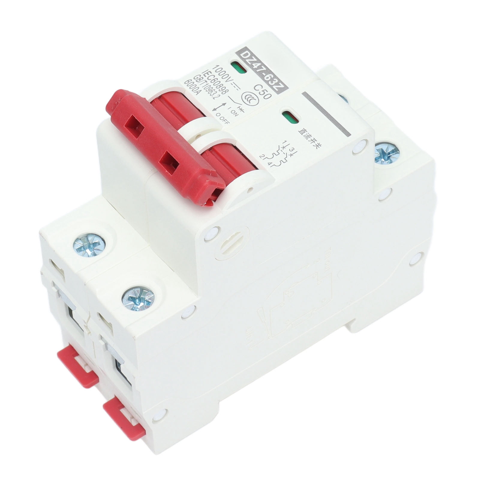 2P Solar PV System Isolator Miniature Circuit Breaker, DIN Rail Mount, 1000V DC, 50A, DZ47-63Z Series