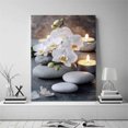 thumbnail image 2 of Mudket White Orchid Flowers with Stones and Candles Canvas Wall Art, Calming Botanical Wall Decor, Framed Ready to Hang for Living Room Bedroom Bathroom Office, Relaxing Floral Poster - 12"L x 8"W, 2 of 10
