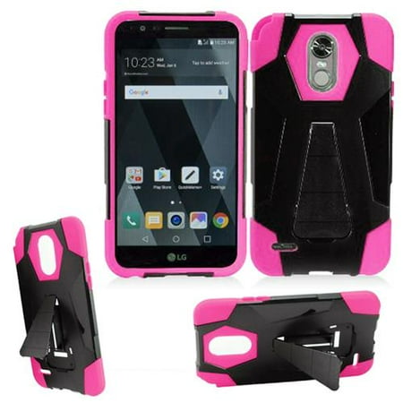 Phone Cases For Boost Mobile Lg Phone Case for Boost LG Stylo 3 / Stylo3 4g LTE Virgin Mobile LS777 (Wide Stand Black-Pink Corner) ()