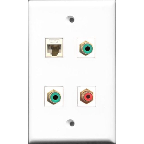 RiteAV 1 Port RCA Red 2 Port RCA Green and 1 Port Cat6 Ethernet White Wall Plate