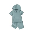 thumbnail image 2 of Musuos Toddler Boys Summer Outfits 3M 6M 12M 18M 24M 3Y Short Sleeve Solid Color Pocket Hooded Tops and Elastic Waist Shorts 2Pcs Clothes Set, 2 of 10