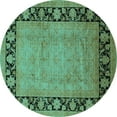 thumbnail image 1 of Ahgly Company Machine Washable Indoor Round Oriental Turquoise Blue Industrial Area Rugs, 5' Round, 1 of 4