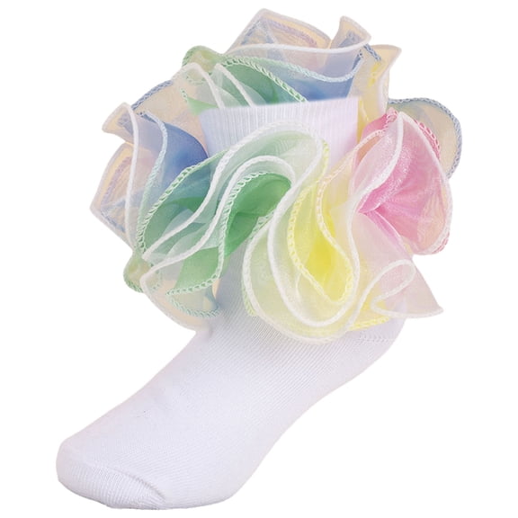 Quealent Toddler Girl Socks with Big Ruffle Lace Frilly Turn Cuff Dress Socks White for Size 0-6 Months