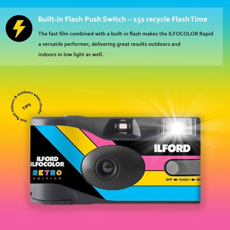 35mm おすすめ 使い切りカメラ レンズ付きカメラ ILFORD  ISO400 カラーフィルム イルフォード インスタントカメラ RAPID RETORO 27枚撮り フラッシュ付