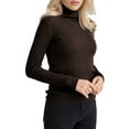 thumbnail image 3 of Ribbed Sweaters for Women Cute High Neck Knitted Warm Fitted Sweater Coffee Color One size, 3 of 8