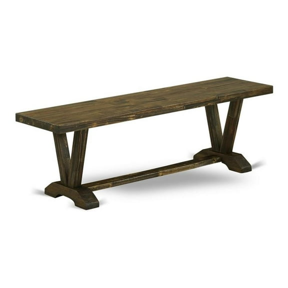 Pemberly Row V-Style 15x60" Wood Dining Bench in Jacobean Brown