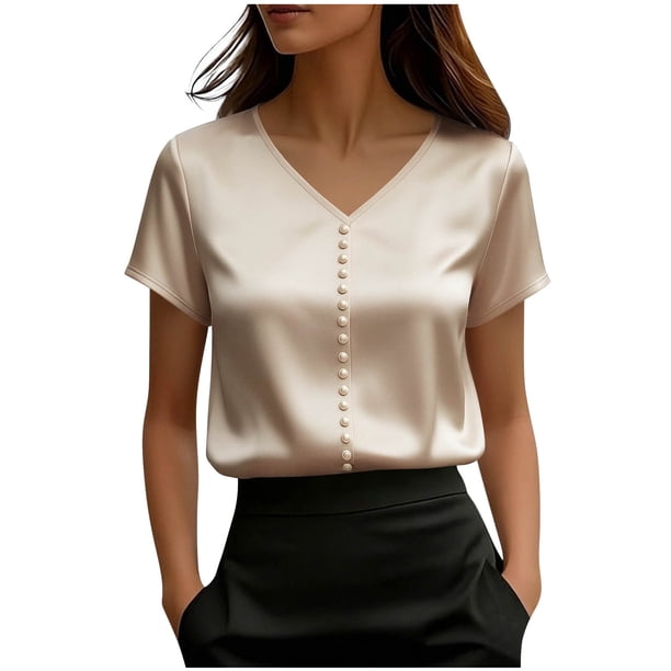 Eres Más Que Una Camisa de Puntuación de Prueba Moda de Verano de Mujer Color Sólido Casual Cuello en V Top de Manga Corta Mujeres Tops de Verano Casual