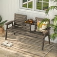 thumbnail image 4 of Gymax Outdoor Fir Wood Bench w/ Foldable Middle Table w/ Backrest & Armrests, 4 of 9