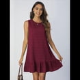 thumbnail image 4 of Vestido Corto Informal de Verano con Cuello Redondo y Volantes para Mujer, Sin Mangas y con Dobladillo Fruncido. Vino Tinto XXL, 4 of 8