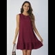 thumbnail image 4 of Vestido Corto Informal de Verano con Cuello Redondo y Volantes para Mujer, Sin Mangas y con Dobladillo Fruncido. Vino Tinto L, 4 of 8