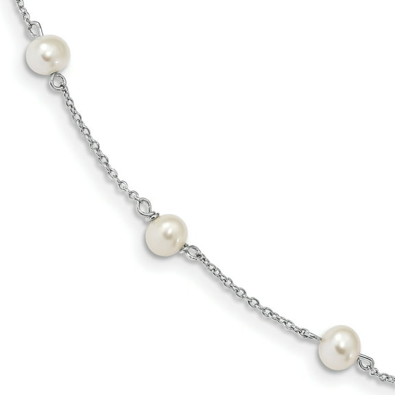 Primal Silver Sterling Silver Rhodium-plated Childs 5-5.5mm Freshwater Cultured Pearl 3-Station Bracelet
