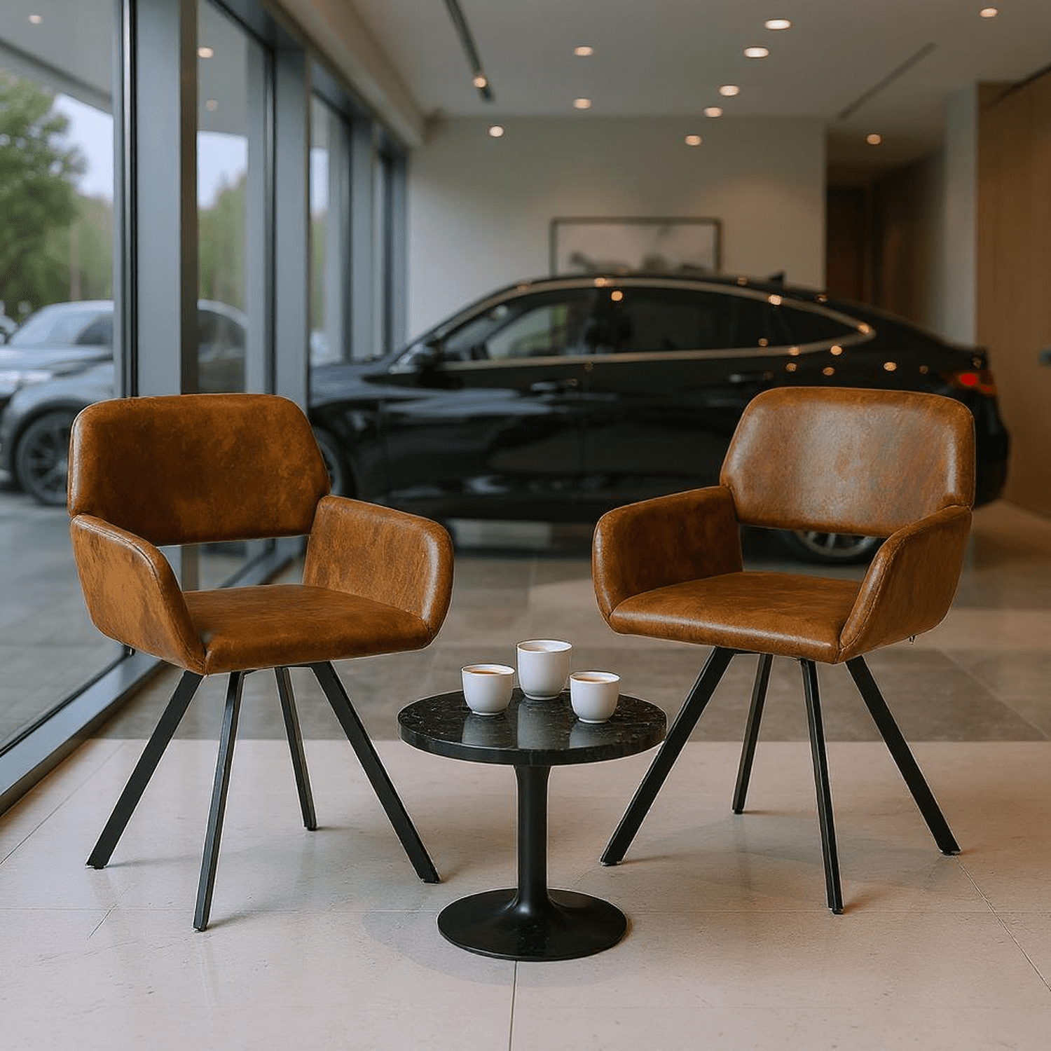 Homy Casa Set of 2 Modern Faux Leather Reception Guest Chairs with Arms for Office, Brown