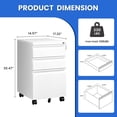thumbnail image 3 of White Filing Cabinet 3 Drawers on Wheels Under Desk, Metal Rolling File Cabinet with Lock for Home Office, Small Mobile File Cabinet for Letter Legal File Folders, Un-Assembled, 3 of 9