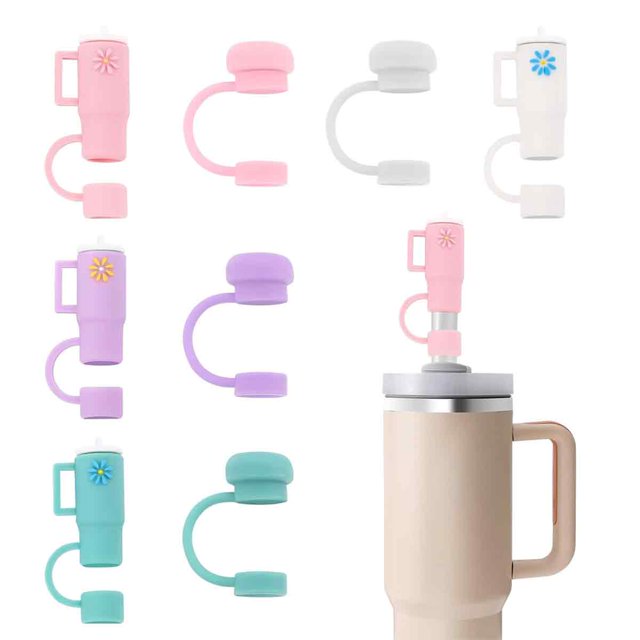 8 tapas para pajitas compatibles con vasos Stanley de 30 y 40 oz, lindas puntas de silicona reutilizables, protectores de tapas para vasos de 0,4 pulgadas/10 mm, accesorios
