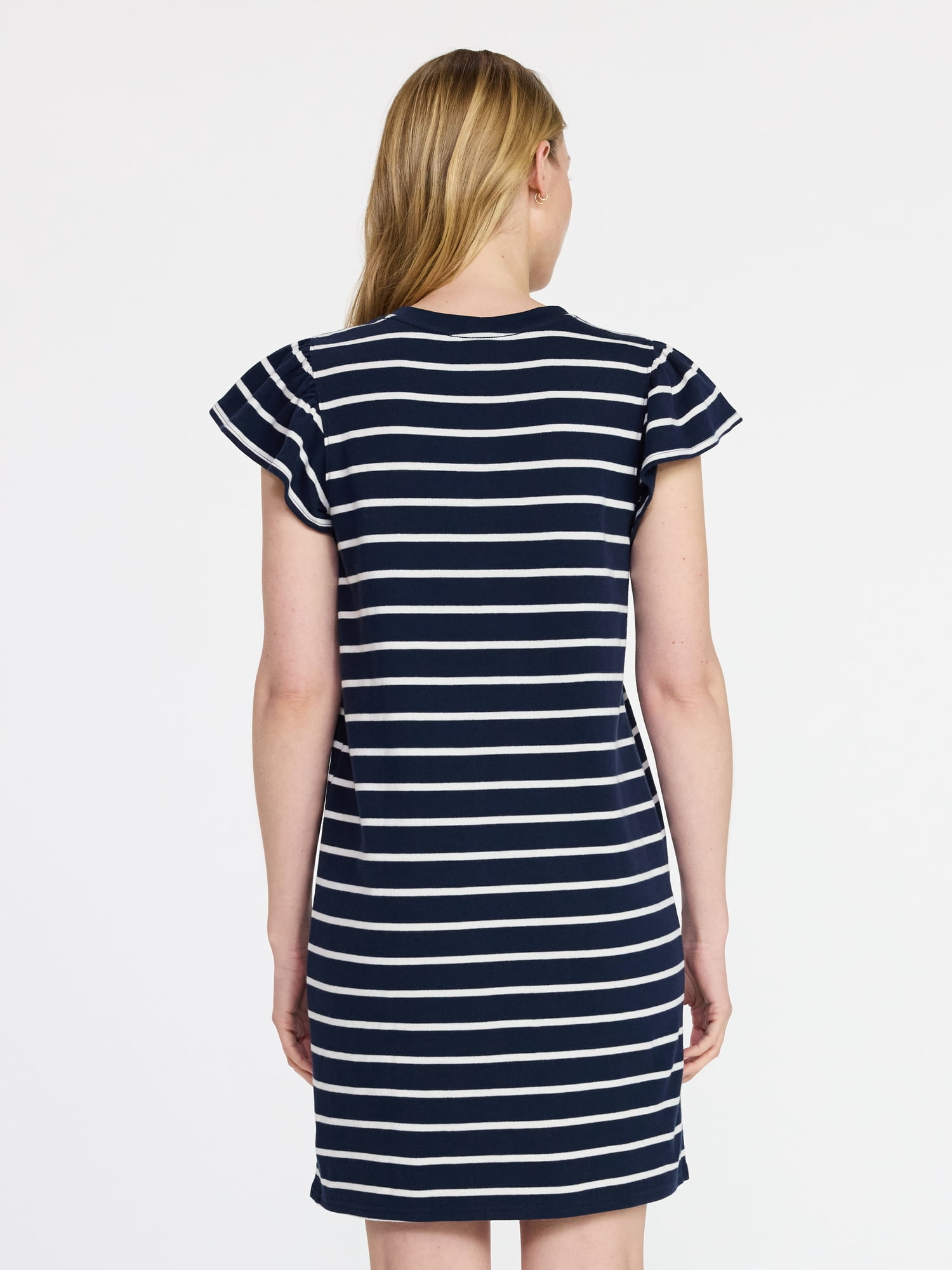 Time and Tru Women's Cotton T-Shirt Mini Dress with Flutter Sleeves, Sizes XS-XXXL