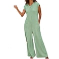 thumbnail image 5 of Women's Short Sleeve Wide Leg Striped Bodysuit Casual Round Neck Bodysuit Button Summer Suit, 5 of 8