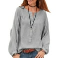 thumbnail image 2 of hirigin Women's Shirt, Loose Long Sleeve Round Neck Chest Button Tops Solid Color Blouse for Female, 2 of 2
