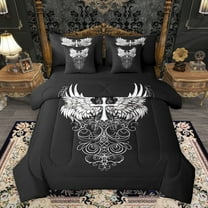 Feelyou Teens Western Goth Art Twin Bedding Sets 7-Piece, Angel Wings Cross Print Bedding Comforter Set, Cartoon Graffiti Reversible Sheet Sets, Ultra Soft Bedroom Decor