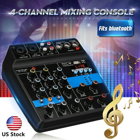 Mini Premium Audio Mixing Console Audio Mixer Amplifier Amp Bluetooth Studio Mixer Board 48V Phantom Power 110-220V 4 Channels