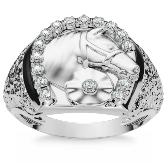 Pompeii Men's Pinkie Horse Lucky Diamond Ring Gold Lab Grown (F/G,VS1-VS2)