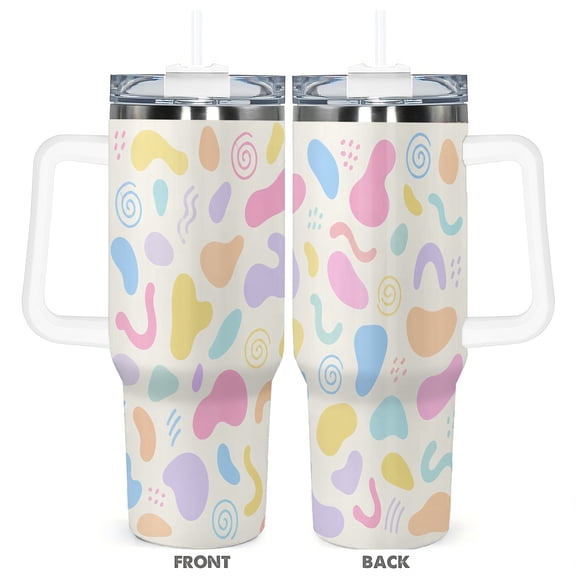 Cloud-Like White 40oz Travel Tumbler With Handle And Straw, Double Wall Stainless Steel Insulated With Leak Proof Lid
