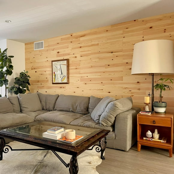 Timberchic Pine Wooden Wall planks - Simple Peel & Stick Wall Covering Application for DIY Accent Wall & Home Improvement - Premium Modern Wall Paneling - (4" Wide - 20 Sq. Ft., Baxter Blonde)