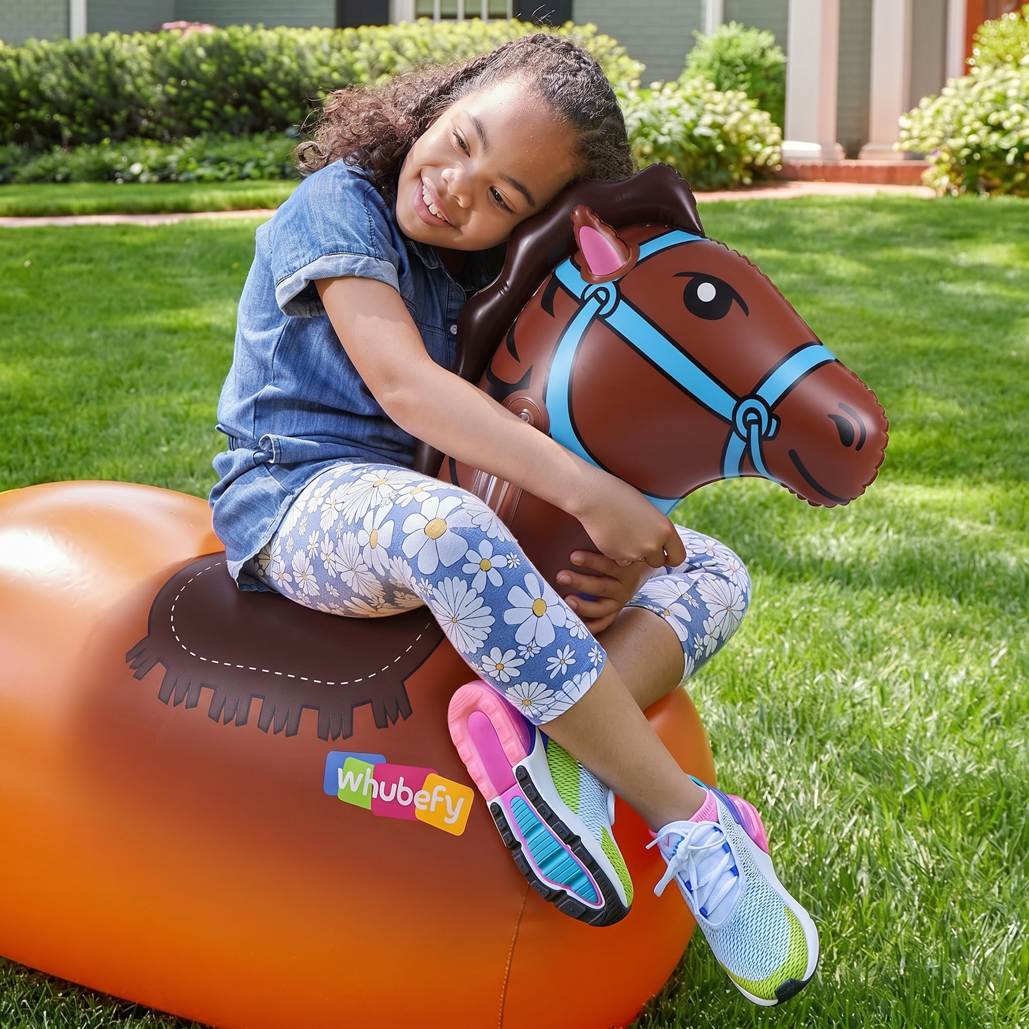 Sailvan Inflatable Ride-on Pony for Kids Ages 5+, Heavy Duty Giant Inflatable Horse, Max Load 220lbs, Wear Resistant Double Layer Saddle, Indoor Outdoor Bouncy Toy Gift for Boys Girls