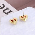 thumbnail image 4 of Gaspara Women's Drop Shape Lab Created Red Garnet 14K Yellow Gold Plated Heart Stud Earrings, 4 of 4
