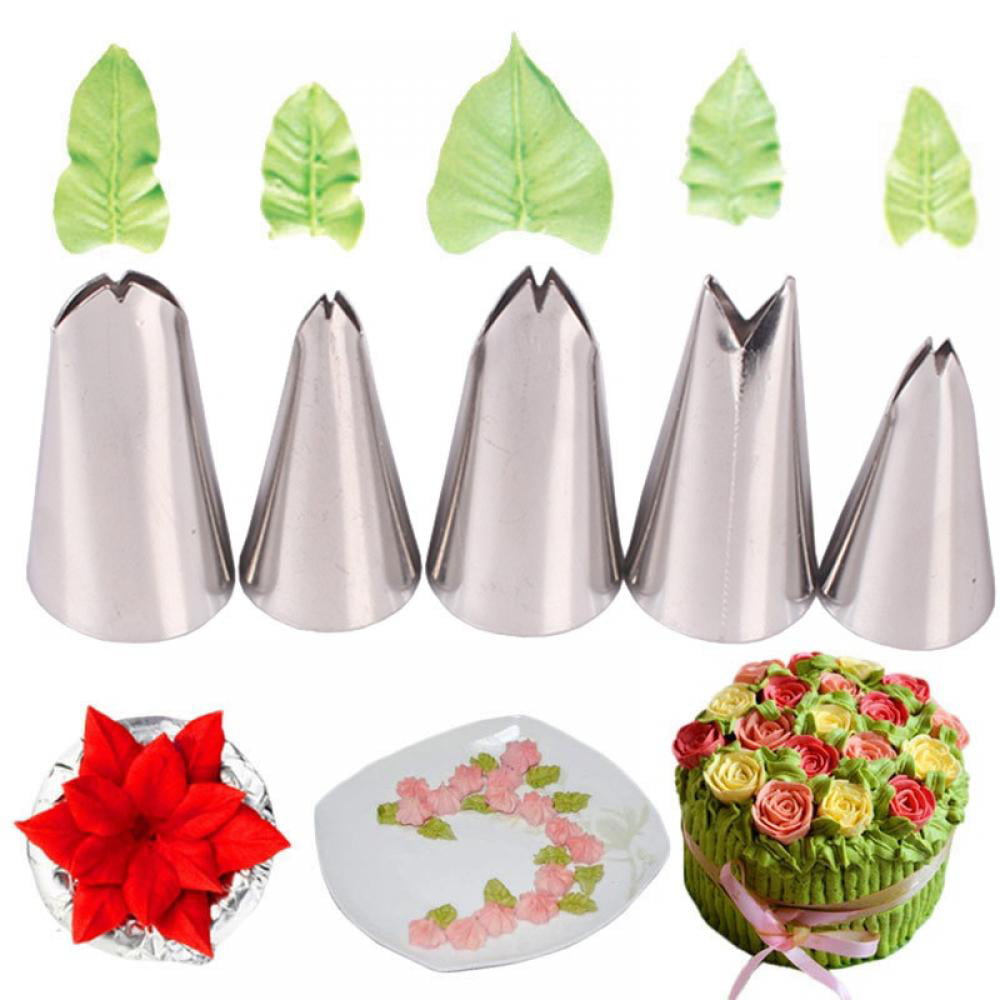 5 Pcs Stainless Steel Leaves Nozzles Icing Piping Nozzles Tips For Cake Decorating Pastry Fondant Tools