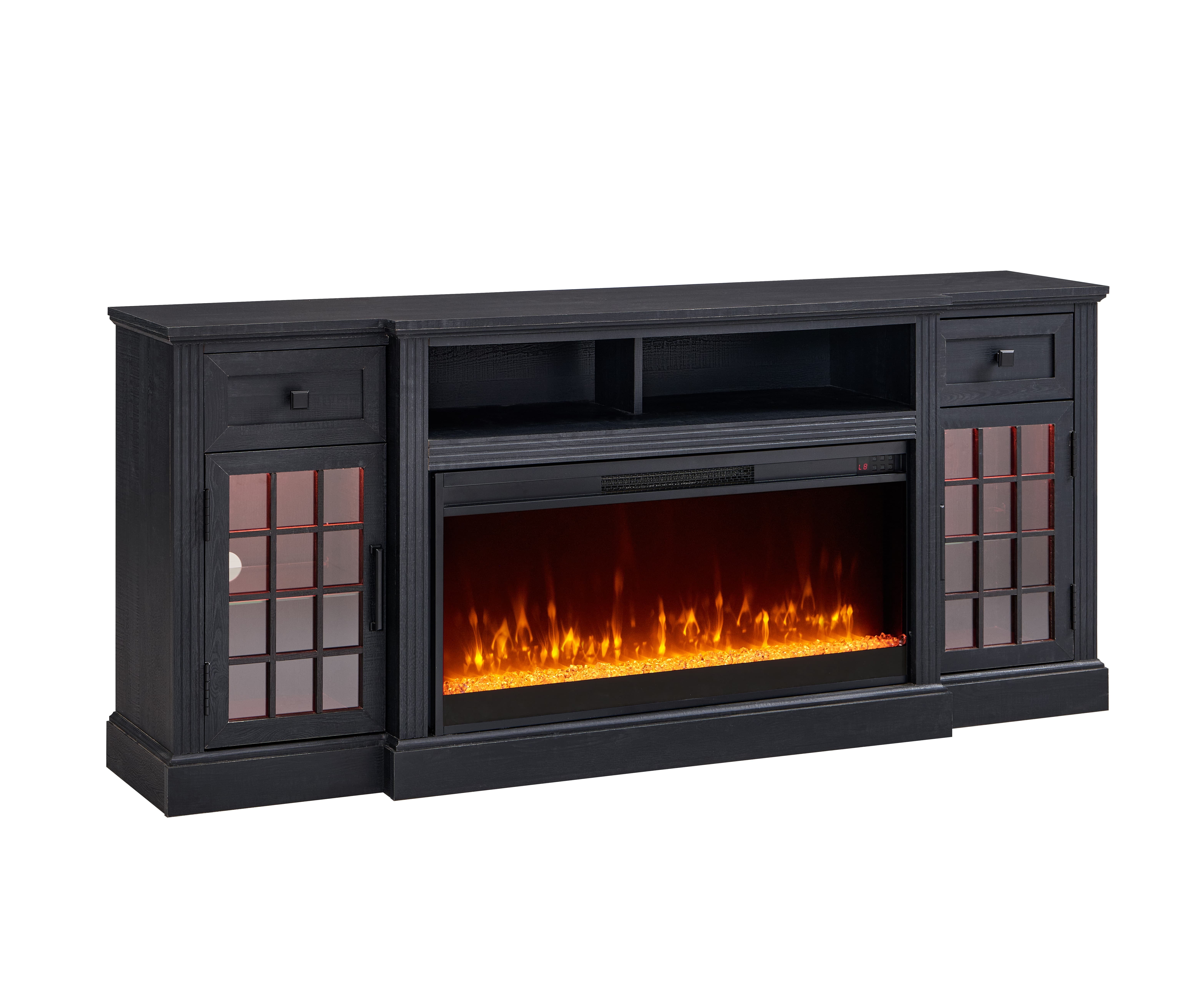 T4TREAM LED Fireplace TV Stand for TVs up to 80" , Farmhouse Entertainment Center with 36" Electric Fireplace and Storage Drawer, Black