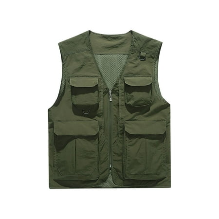 IYTR Men s Multi-Pocket Utility Waistcoat Lightweight Breathable Outdoor Fishing Waistcoat Sleeveless Jacket with Zipper Multiple Pockets Army Green M