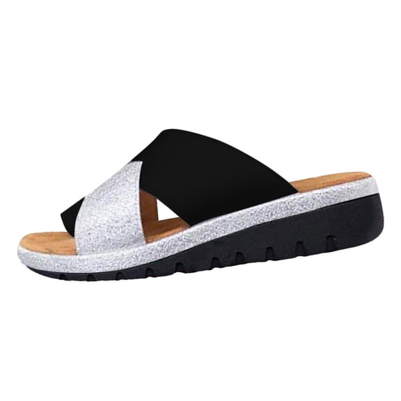 NOKIO Ladies Square Toe Shoes Women's Sandals Wedge Summer Slippers Outside Solid Color Leather Slides Fashion Sandals