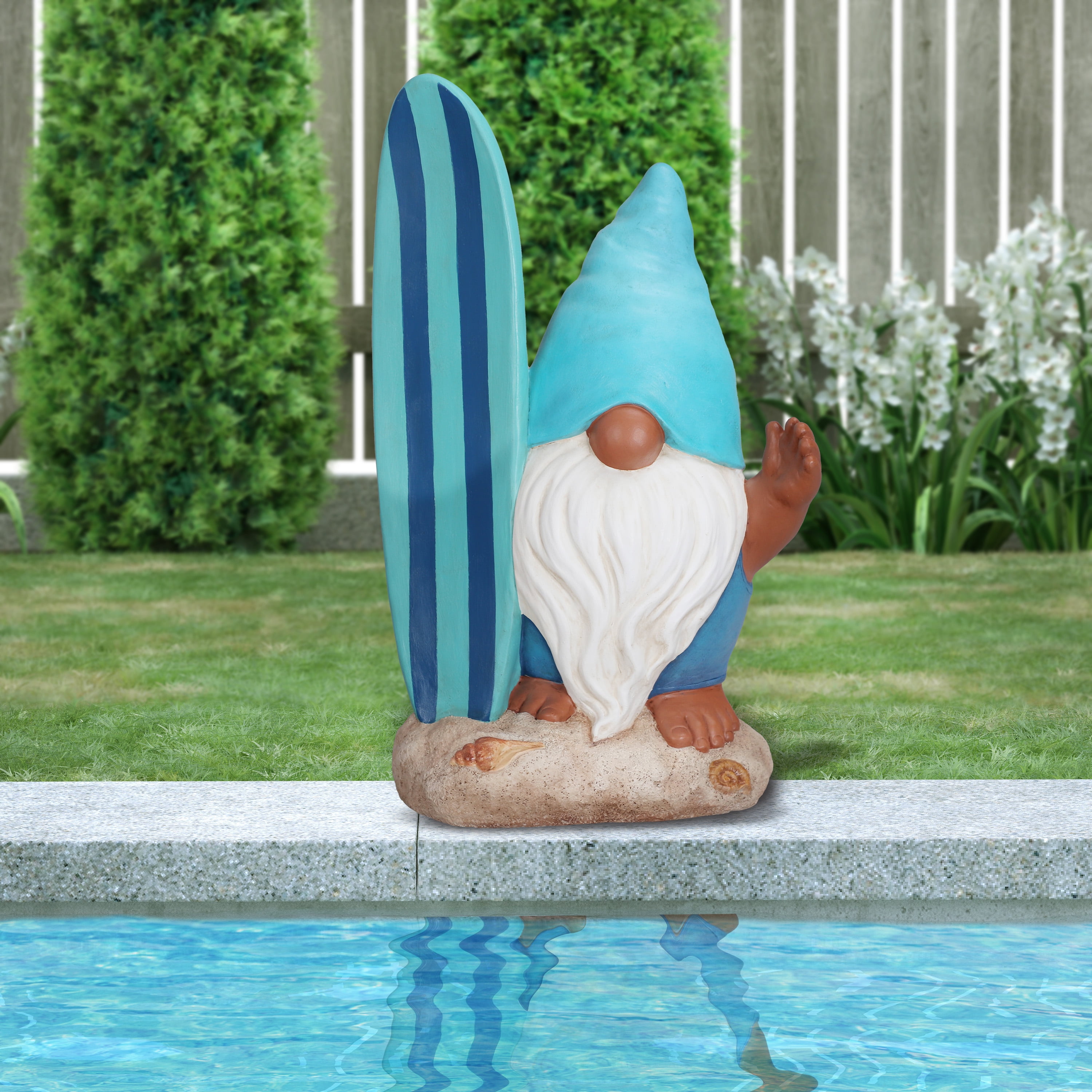 Mainstays Outdoor Blue Surfer Gnome Garden Statuary, 8 in L x 5 in W x 13.88 in H