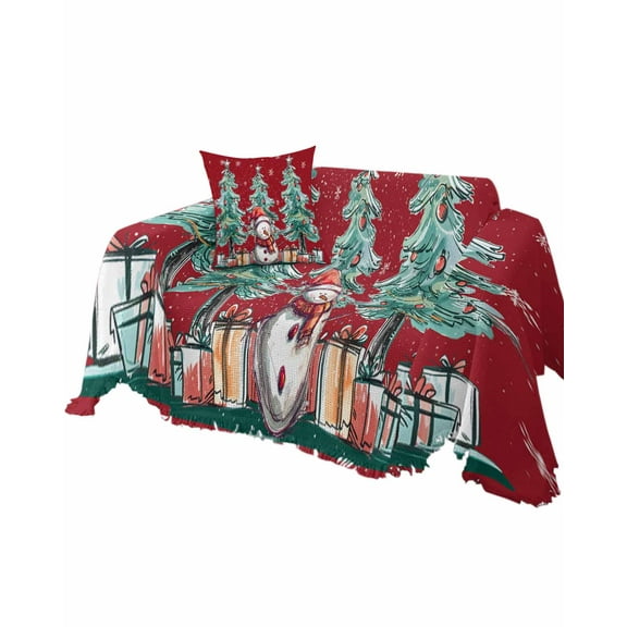 Red Christmas Sofa Couch Covers for Dogs, Washable Sectional Couch Slipcovers for Loveseat with Tassels, Xmas Snowman Tree Snowflake Non Slip Sofa Throw Cover Blanket L 71''x102''
