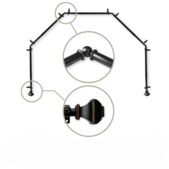 Metal 5-Sided Bay Window Curtain Rod - 231" - Black