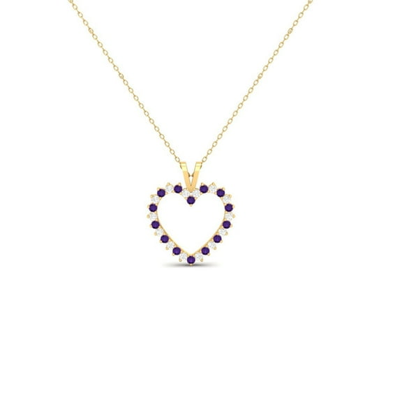 Open Heart Shape Pendant Necklace featuring Round Blue Sapphire & CZ Diamond 925 Silver 14K Rose Gold Over