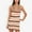 Brown, variant on Women's Striped Halter Neck Knit Dress With V-Neckline- Large, Beige