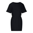 thumbnail image 6 of Womens Summer Dress Solid Crewneck Short Sleeve Comfy Sports Dress Elastic Waist Loose Mini Short Dress for Casual Work, 6 of 7