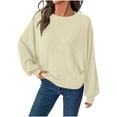 thumbnail image 6 of Qulqfy Going Out Long Sleeve Tops for Women Ribbed Oversized Beige Blouses Casual Crew Neck Shirts for Women, 6 of 9