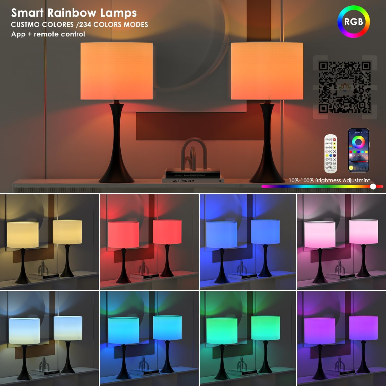 EMIE Modern Set of 2, Smart Bedside Table Lamps with APP Remote Control