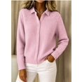 thumbnail image 4 of Women Lapel Shirt Full Front Single Row Button Long Sleeve Loose Fit Knit Cardigan Sweater Pink S, 4 of 7