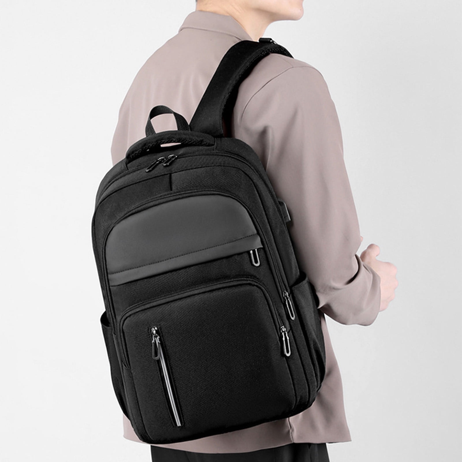 WIZUTIZ Laptop Bags for Men Large Laptop Cases 15 Inch Travel College Backpack for Men Womens Computer Work Backpacks Bookbags Backpack with USB Port Large Solid Bags Durable Bag Black