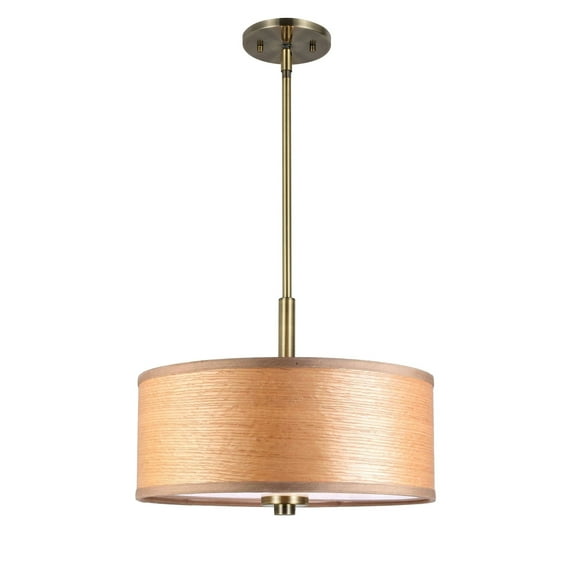 Woodbridge Lighting Drum 15" 3Lt Wood Pendant in Satin Nickel/Veneer Brulee