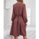 thumbnail image 4 of Vestido midi de mujer con estampado floral, cuello redondo, cintura alta, vestido de manga larga para citas, oficina en casa, 4 of 6