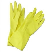 BoardWalk 242M Flock-Lined Latex Cleaning Gloves, Medium, Yellow, 12 Pairs