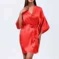 thumbnail image 2 of Riecok Silk Robes for Women Lightweight Soft Long Sleeve Loungewear Sleepdress with Tie Closure Casual Housecoat Red Free Size, 2 of 3
