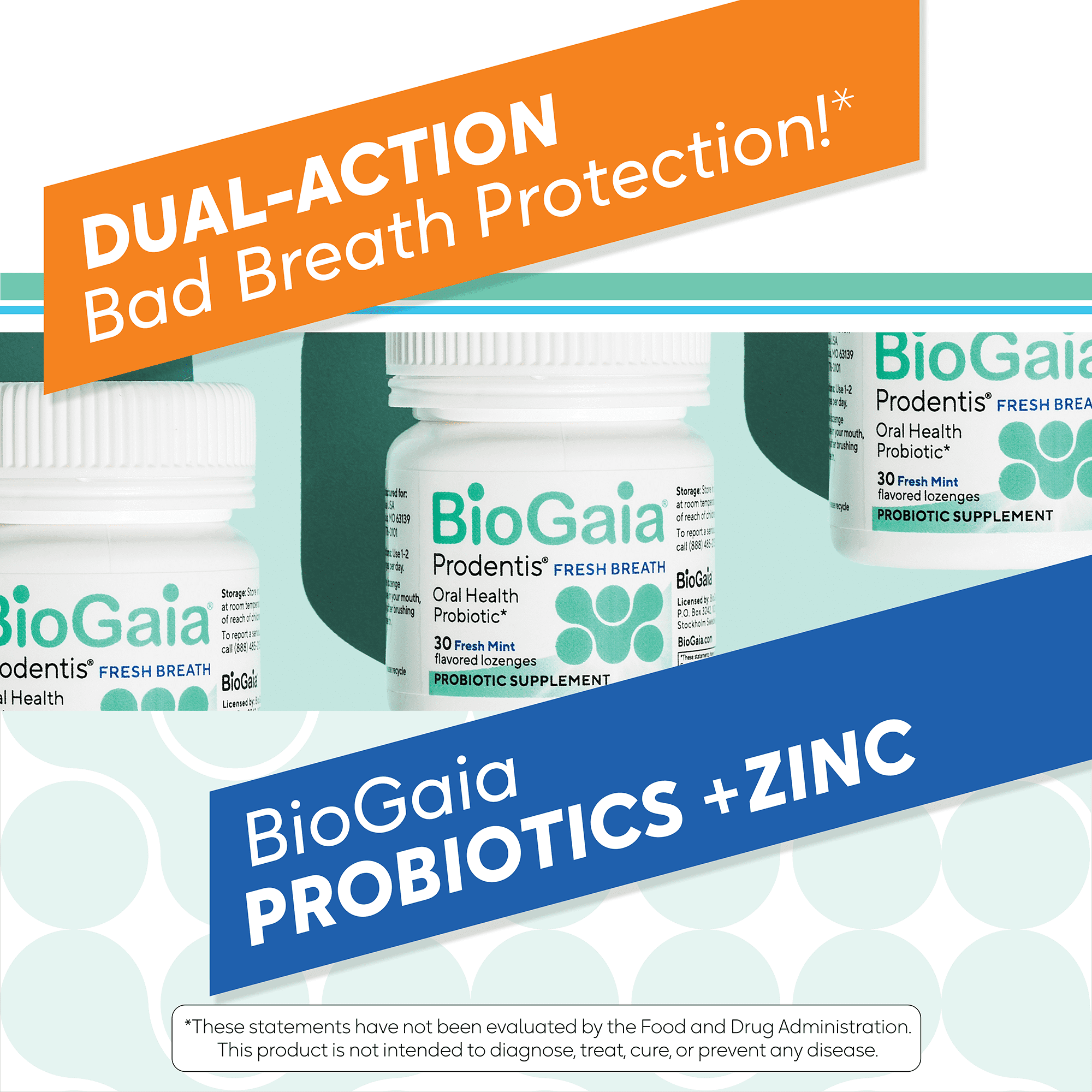 BioGaia Fresh Breath | Dental Probiotic Lozenge | Fights Bad Breath & Halitosis | Healthy Gums & Teeth | Dual-Action L. reuteri Oral Probiotics + Zinc | Fresh Mint Flavor | 30 Day Supply