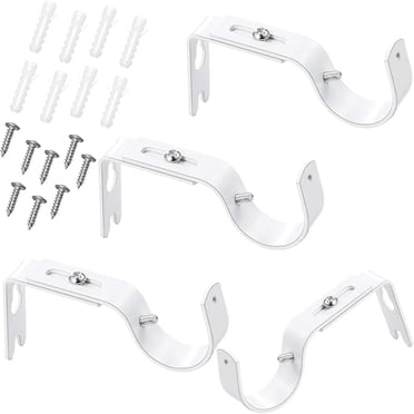 4 Pcs Curtain Rod Support Brackets White Adjustable Curtain Rod Hangers for 1 Inch Diameter General Hardware Holders Wall Bracket Hanger Hooks with Screws