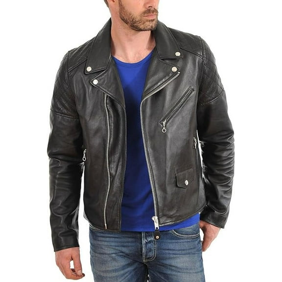Men's Genuine Lambskin Leather Jacket Slim fit Motorcycle jacket A068